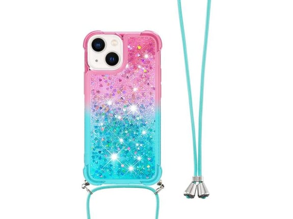 CHAMELEON ovitek za gumiran TPUVr Apple iPhone 15 Plus, roza-mint s tekočimi srčki