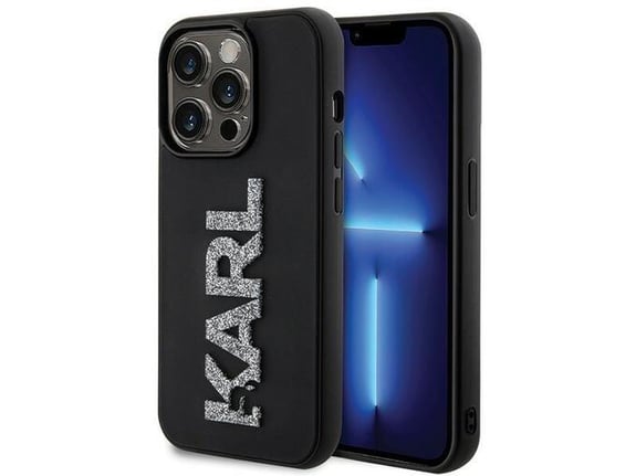 KARL LAGERFELD ovitek za usnjen Logo 3D iPhone 15 Pro Max, črna