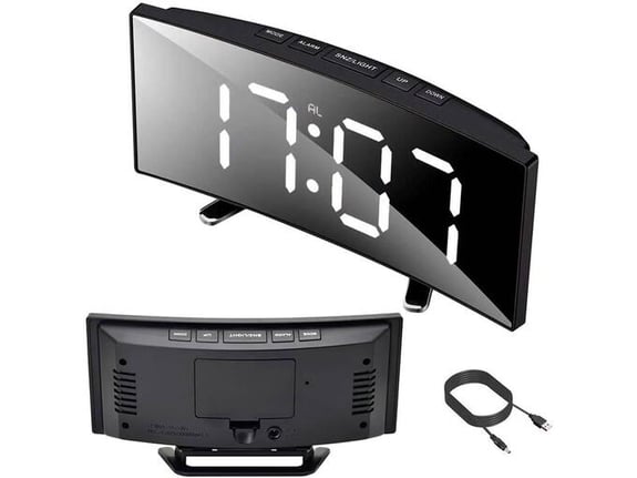 ONASI Digitalna ura z budilko, sobnim termometrom in ogledalom - črna