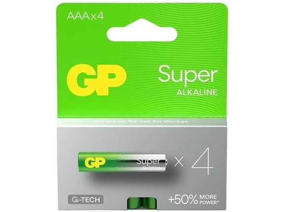 GP alkalna baterija Super G-TECH, AAA, R3, 1.5 V, 4 kos, GP24A-PGB4