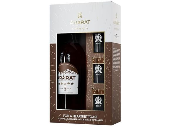ARARAT vinjak Brandy 5 + 3 kozarci + GB 0,7 l
