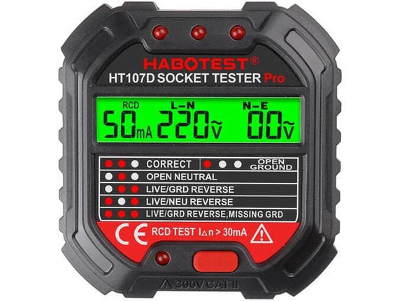 HABOTEST HT107D preizkuševalnik vtičnic z digitalnim zaslonom