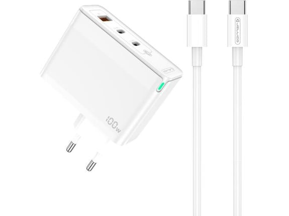 Jellico adapter hišni polnilec 220V Gun QC 100W vhod 1x USB A (22,5W) in 2x Type C (1x 65W + 1x 35W) + kabel Type C - Type C - Original (EU Blister) b
