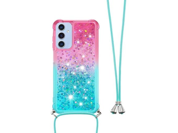 CHAMELEON ovitek za gumiran TPUVr Samsung Galaxy A15 5G, roza-mint s tekočimi srčki