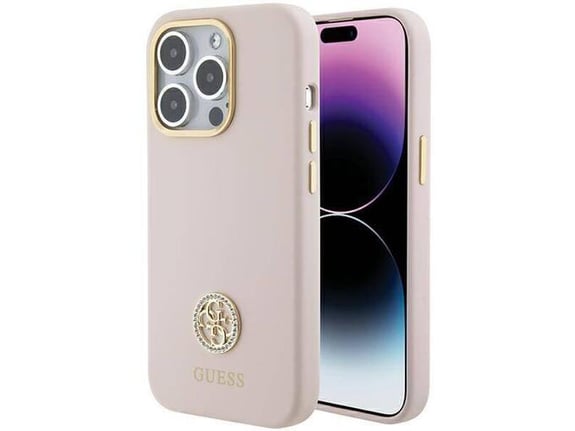 GUESS silikonski ovitek za iPhone 15 Pro, roza, GUHCP15LM4DGPP