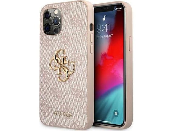 GUESS silikonski ovitek za iPhone 12/iPhone 12 Pro, roza z zlatim logom, GUHCP12M4GMGPI