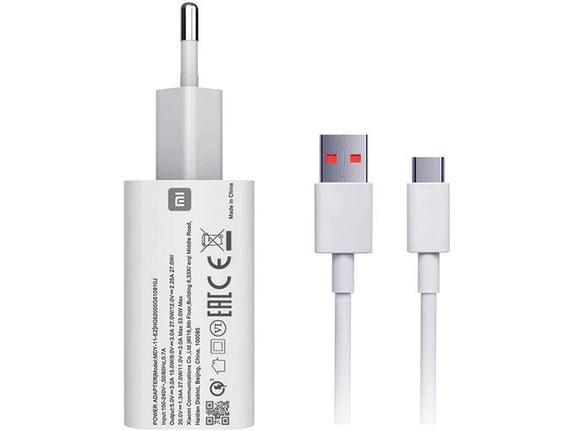 XIAOMI polnilec MDY-11-EZ USB A 33W s kablom Type C 3A - bel (Bulk)