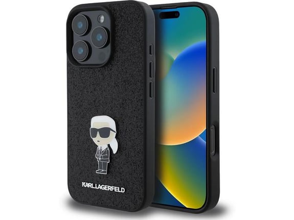 KARL LAGERFELD ovitek Glitter IML NFT Iconic za iPhone 16 Pro, črna, KLHCP16LGKNPSK