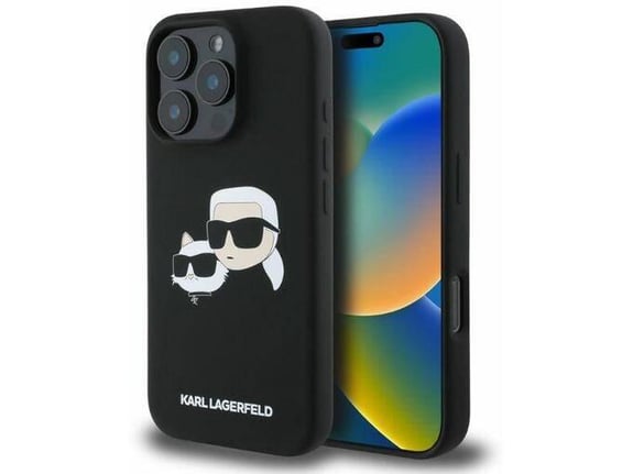 KARL LAGERFELD silikonski ovitek IML NFT Heads za iPhone 16 Pro, črna, KLHMP16LSKCHPPLK
