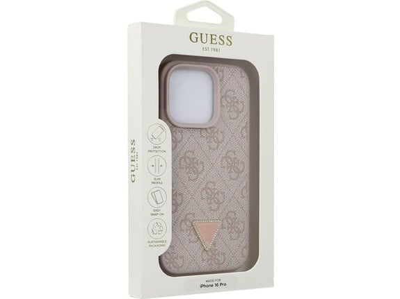 GUESS ovitek za iPhone 16 Pro, usnje, roza, GUHCP16LP4TDPP