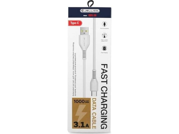 Jellico podatkovni kabel KDS-30 (Fast Charge) 3,1A vhod Type C na USB-A 1m, bel