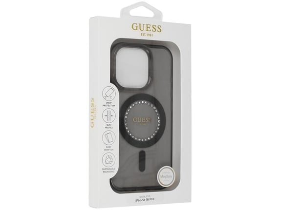 GUESS ovitek Originalni za iPhone 16 Pro, prozorna črna, GUHMP16LPFTDTEK