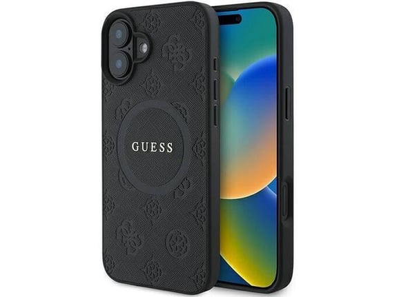 GUESS ovitek Saffiano za iPhone 16, črna, GUHMP16SPSAPSMEK