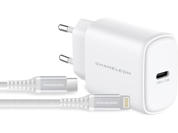 Chameleon Hišni polnilec - 25W GaN (PD 3.0, PPS in QC 3.0), USB-C izhod, s kablom Lightning na USB-C - ZX-