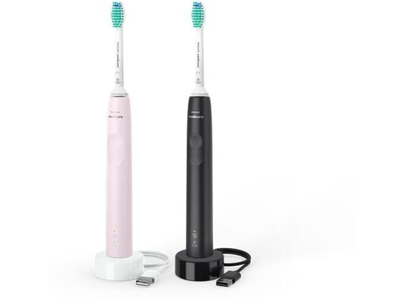PHILIPS Sonicare 3100 sonični električni zobni ščetki 2 kosa (HX3675/15) črna/roza