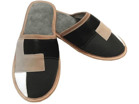 COPA COP usnjeni hišni copati Puzzle - Črn - Usnjeni hišni copati Puzzle - Črn, 45.5