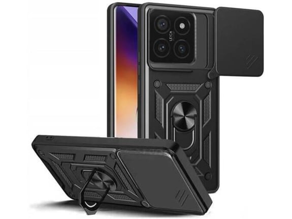ONASI silikonski ovitek Armor Ring za Xiaomi 14T, črna
