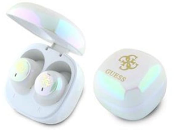 GUESS brezžične ušesne slušalke z mikrofonom 4G Logo Mini TWS, bela
