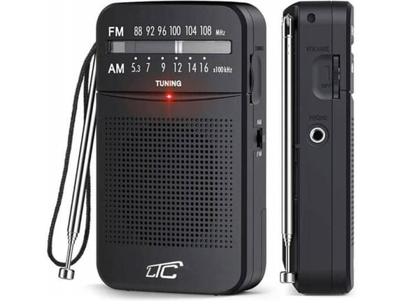 LTC am/fm žepni radio na baterije črn
