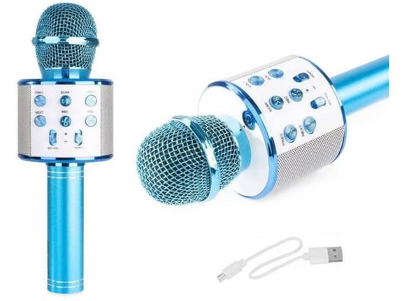 LTC karaoke bluetooth mikrofon z zvočnikom ter rgb osvetlitvijo moder