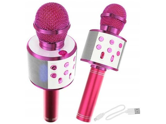 LTC karaoke bluetooth mikrofon z zvočnikom ter rgb osvetlitvijo roza