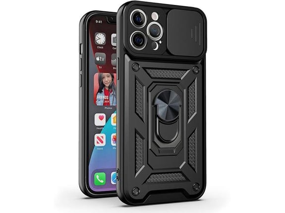 ONASI silikonski ovitek Armor Ring za Samsung Galaxy S25 Plus, črna