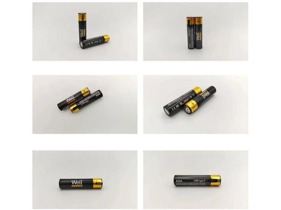 WELL polnilne baterije, AAA, 1,5 V, 400 mAh, Li-ion, 2 kos, + USB-C kabel
