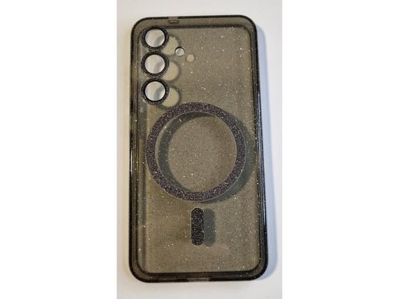 ONASI silikonski ovitek Glitter MagSafe za Samsung Galaxy S25 5G, prozorna/črna z bleščicami