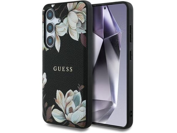 GUESS ovitek Printed Flower za Samsung Galaxy S25 5G, črna, GUHMS25SPGNMPLMK