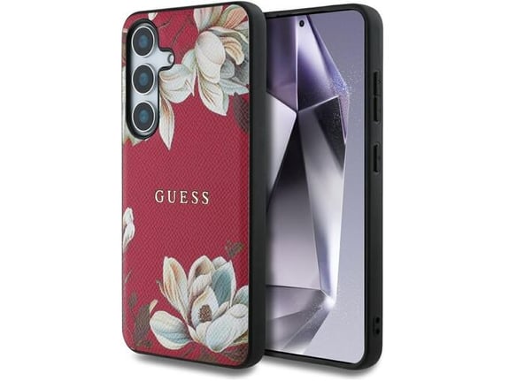GUESS ovitek Printed Flower za Samsung Galaxy S25 5G, roza, GUHMS25SPGNMPLMF