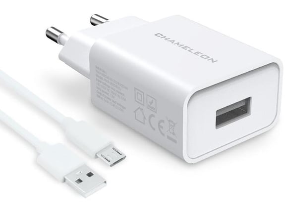 Chameleon Hišni polnilec - 12W (2,4A), USB izhod, s kablom USB na MicroUSB - P869-050240-EU - bel