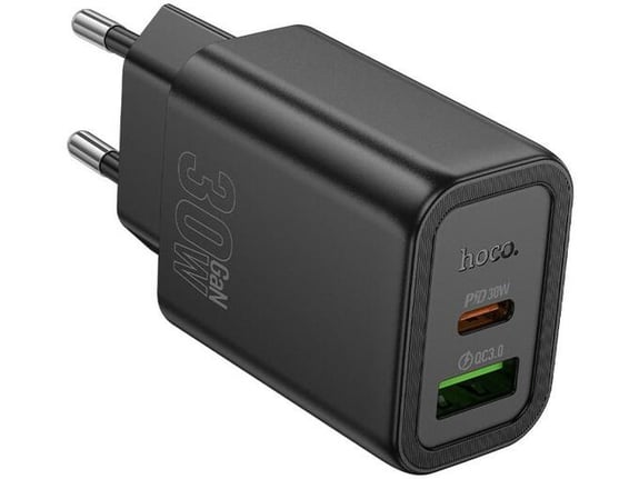 HOCO polnilec adapter N63 GaN PD 30W USB-A, Type C za Samsung - črn