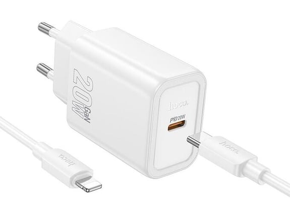 HOCO polnilec N60 GaN PD 20W Type C s kablom Type C na Type C za Samsung - bel