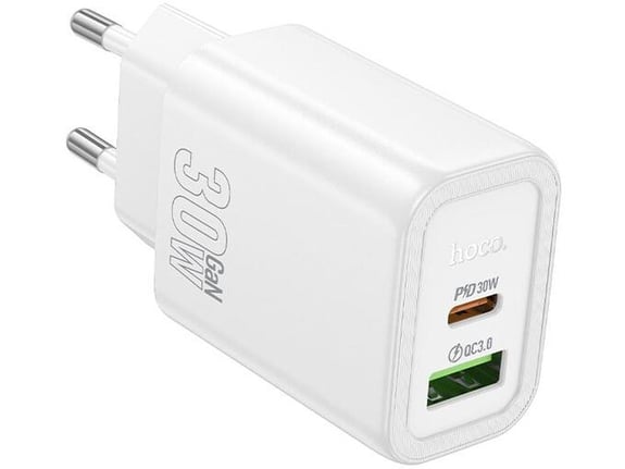 HOCO polnilec adapter N63 GaN PD 30W USB-A, Type C za Samsung - bel