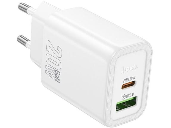 HOCO polnilec adapter N61 GaN PD 20W USB-A, Type C za Samsung, iPhone - bel