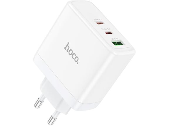 HOCO polnilec adapter N30 GuN QC PD 65W vhod 1x USB A in 2x Type C za Samsung - bel