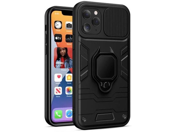 ONASI silikonski ovitek Armor Ring za iPhone 16e, črna