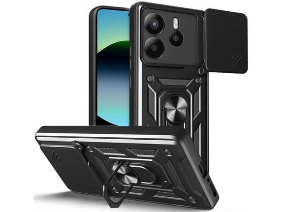 ONASI silikonski ovitek Armor Ring za Xiaomi Redmi Note 14 5G, črna