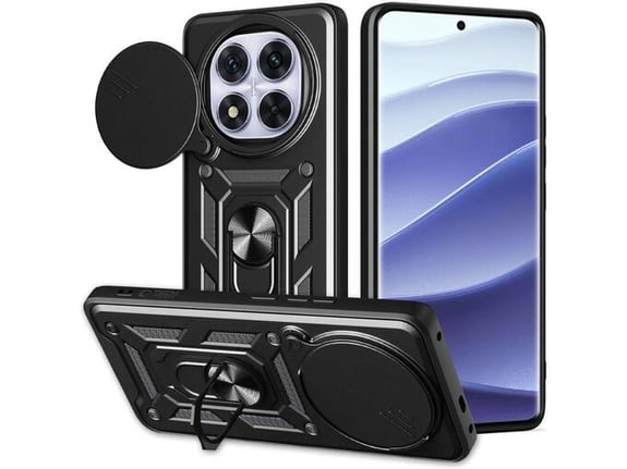 ONASI silikonski ovitek Armor Ring za Xiaomi Redmi Note 14 Pro 5G, črna