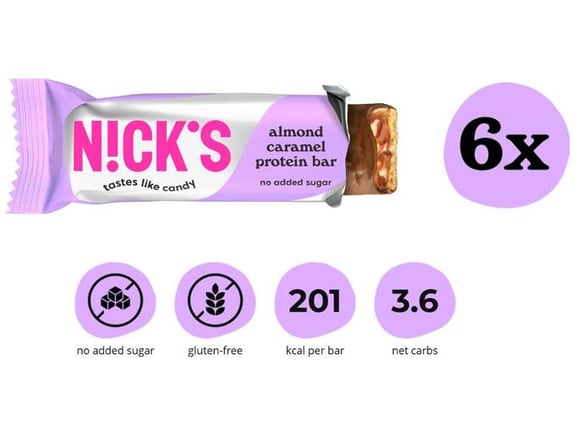 NICKS beljakovinska ploščica Almond caramel 6 x 50g