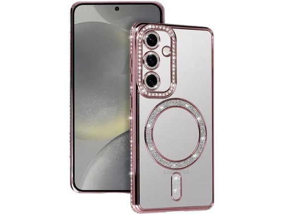 ONASI silikonski ovitek MagSafe za Samsung Galaxy S25 Plus 5G, prozorna roza z bleščicami