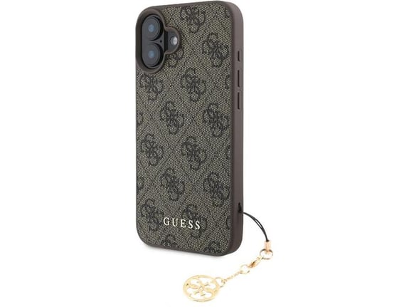GUESS silikonski ovitek z obeskom za iPhone 16e, rjava, GUHCP16SGF4GCW
