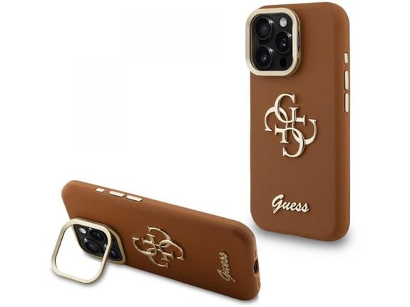 GUESS ovitek za usnjen Cam Stand iPhone 15 Pro Max, rjava
