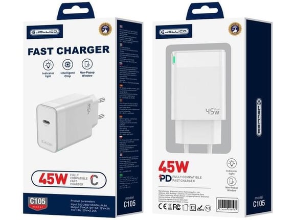 Jellico adapter C105 hišni polnilec GaN QC / PD 45W vhod Type C - Original (EU Blister) - bel