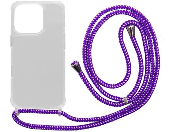 CHAMELEON ovitek za gumiran TPUVr Apple iPhone 16 Pro, prozoren z vijolično-belo vrvico