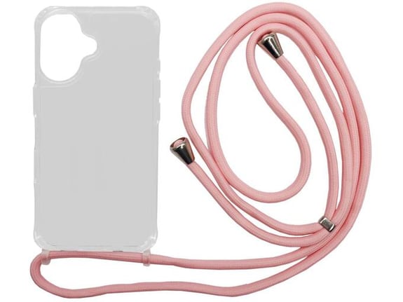 CHAMELEON ovitek za gumiran TPUVr Apple iPhone 16, prozoren z svetlo roza vrvico