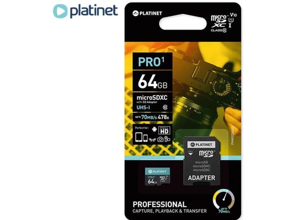 PLATINET microSD kartica, 64 GB, z adapterjem SD, PMMSDX64UI