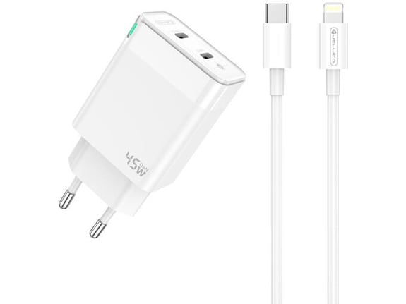Jellico C106 hišni polnilec GaN QC / PD 45W vhod 2x Type C s kablom Lightning - Original (EU Blister) - bel