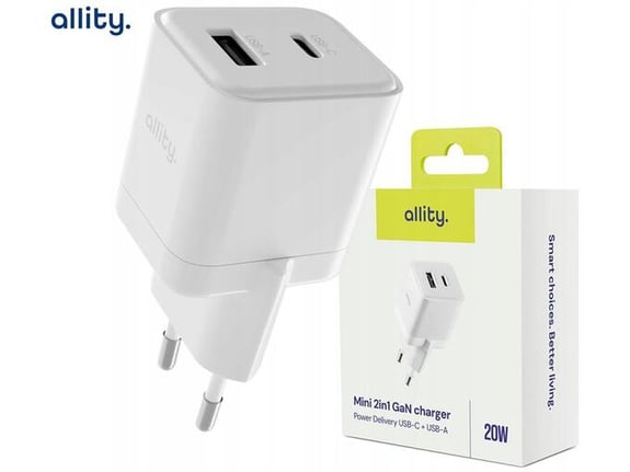 ALLITY polnilec ATC-01 GaN 20W, bela