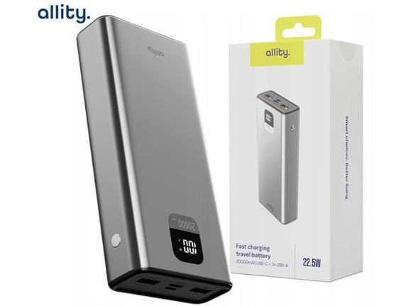 ALLITY powerbank APB-100, 20.000 mAh, siva
